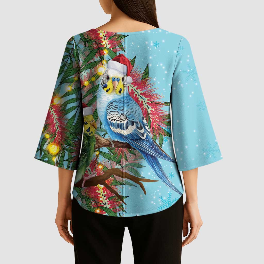 Blue Budgies on Callistemon Kimono Sleeve Blouse Merry Christmas Aussie - Aussie Hoodie