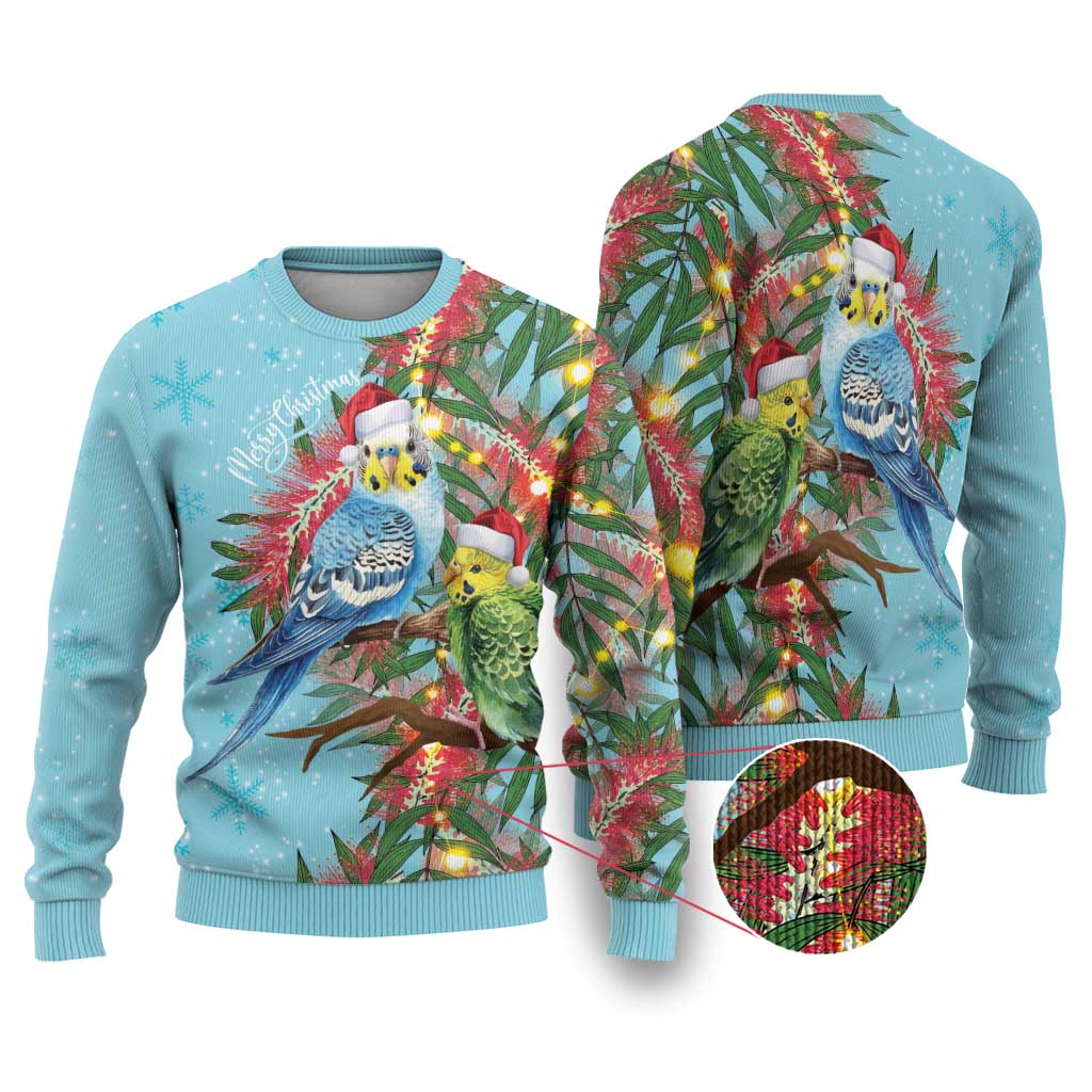 Blue Budgies on Callistemon Ugly Christmas Sweater Merry Christmas Aussie - Aussie Hoodie