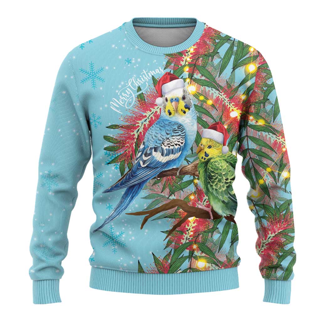 Blue Budgies on Callistemon Ugly Christmas Sweater Merry Christmas Aussie - Aussie Hoodie