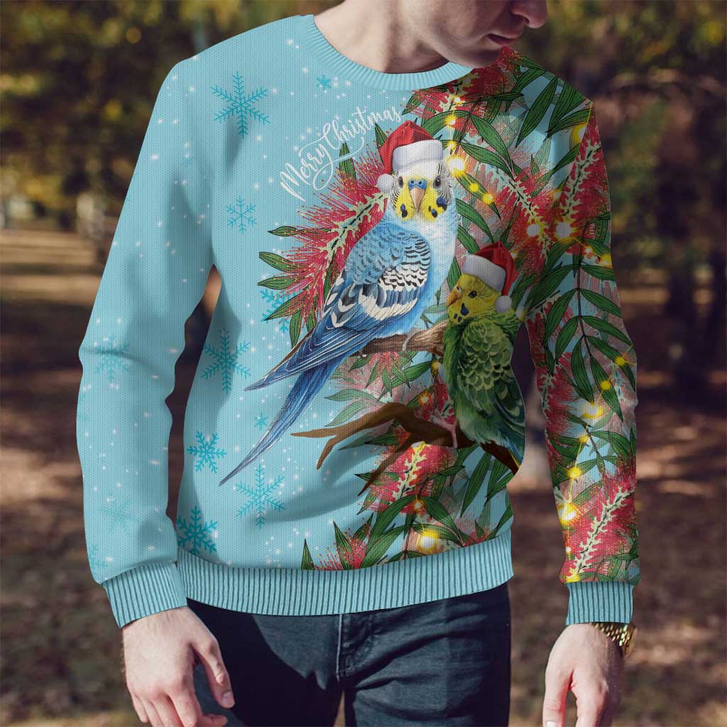 Blue Budgies on Callistemon Ugly Christmas Sweater Merry Christmas Aussie - Aussie Hoodie