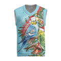 Blue Budgies on Callistemon Christmas Knitted V-Neck Vest Merry Christmas Aussie - Aussie Hoodie