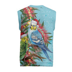 Blue Budgies on Callistemon Christmas Knitted V-Neck Vest Merry Christmas Aussie - Aussie Hoodie