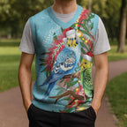 Blue Budgies on Callistemon Christmas Knitted V-Neck Vest Merry Christmas Aussie - Aussie Hoodie
