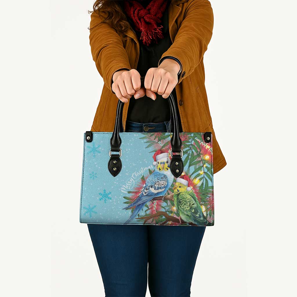 Blue Budgies on Callistemon Leather Bag Merry Christmas Aussie - Aussie Hoodie