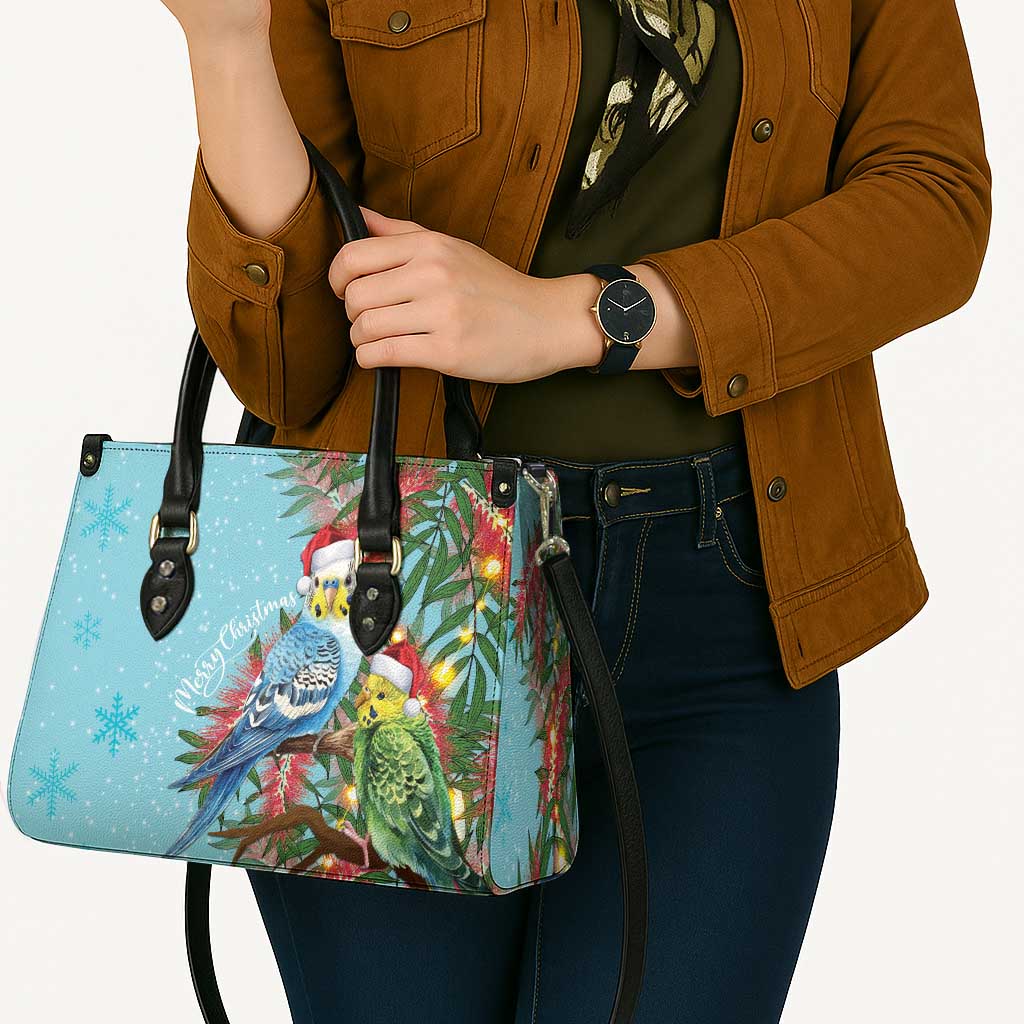 Blue Budgies on Callistemon Leather Bag Merry Christmas Aussie - Aussie Hoodie