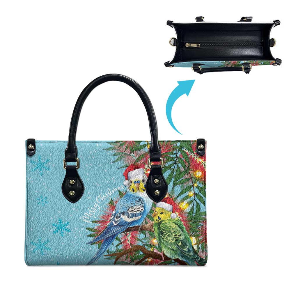 Blue Budgies on Callistemon Leather Bag Merry Christmas Aussie - Aussie Hoodie