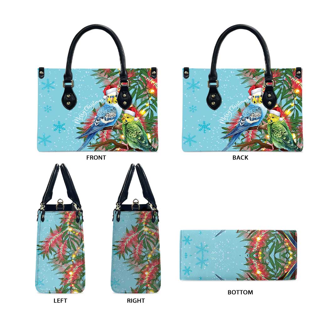 Blue Budgies on Callistemon Leather Bag Merry Christmas Aussie - Aussie Hoodie