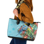 Blue Budgies on Callistemon Leather Tote Bag Merry Christmas Aussie - Aussie Hoodie