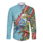 Blue Budgies on Callistemon Long Sleeve Button Shirt Merry Christmas Aussie - Aussie Hoodie