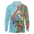 Blue Budgies on Callistemon Long Sleeve Polo Shirt Merry Christmas Aussie - Aussie Hoodie
