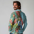 Blue Budgies on Callistemon Long Sleeve Polo Shirt Merry Christmas Aussie - Aussie Hoodie