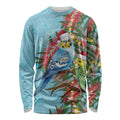 Blue Budgies on Callistemon Long Sleeve Shirt Merry Christmas Aussie - Aussie Hoodie