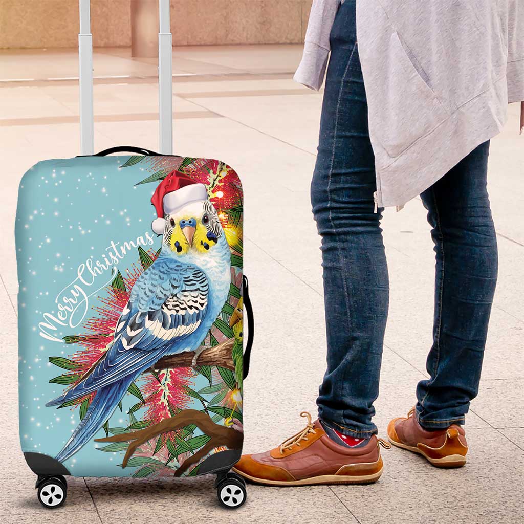 Blue Budgies on Callistemon Luggage Cover Merry Christmas Aussie - Aussie Hoodie