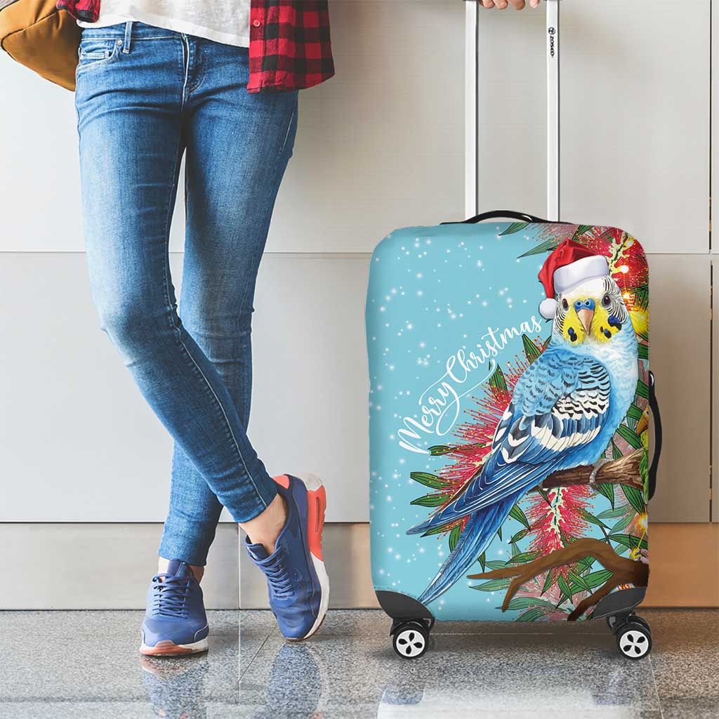 Blue Budgies on Callistemon Luggage Cover Merry Christmas Aussie - Aussie Hoodie