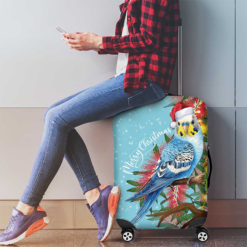 Blue Budgies on Callistemon Luggage Cover Merry Christmas Aussie - Aussie Hoodie