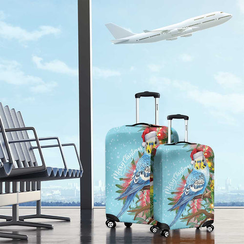 Blue Budgies on Callistemon Luggage Cover Merry Christmas Aussie - Aussie Hoodie