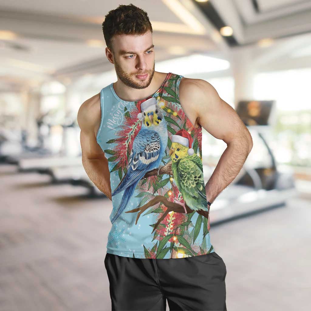 Blue Budgies on Callistemon Men Tank Top Merry Christmas Aussie - Aussie Hoodie