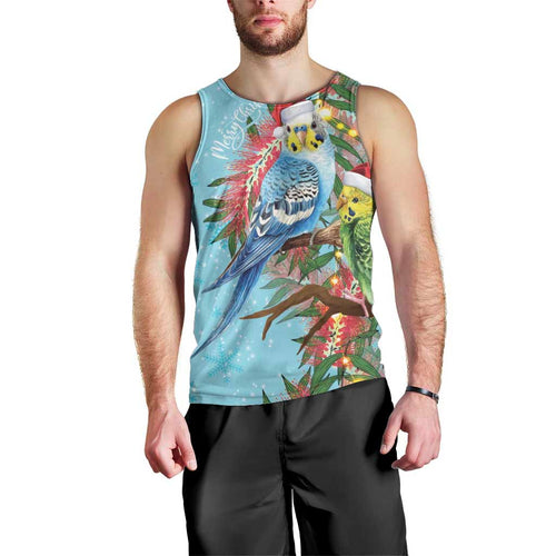 Blue Budgies on Callistemon Men Tank Top Merry Christmas Aussie - Aussie Hoodie