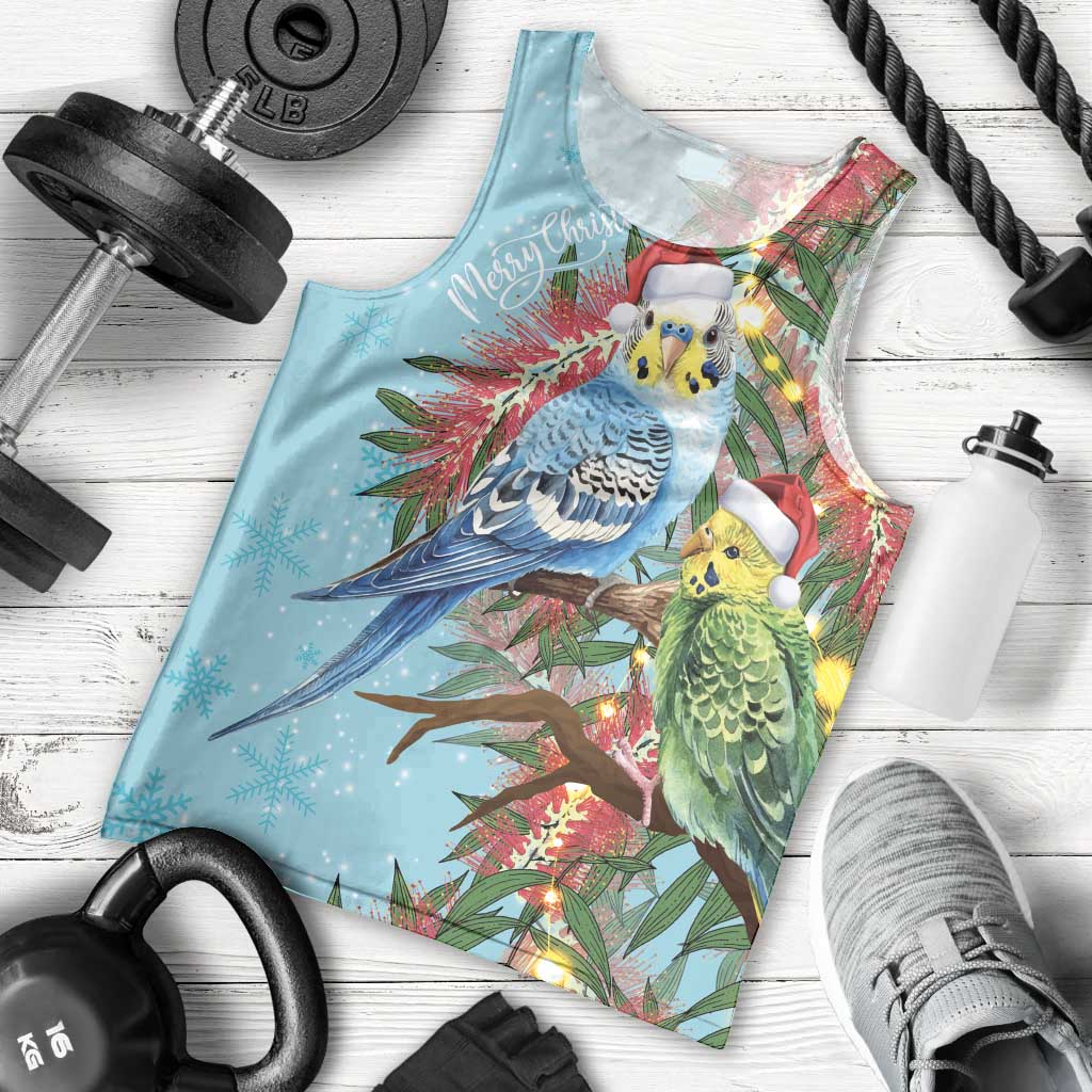Blue Budgies on Callistemon Men Tank Top Merry Christmas Aussie - Aussie Hoodie