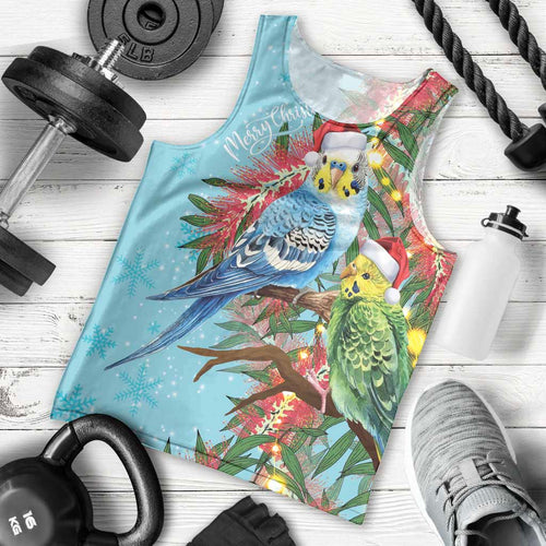 Blue Budgies on Callistemon Men Tank Top Merry Christmas Aussie - Aussie Hoodie