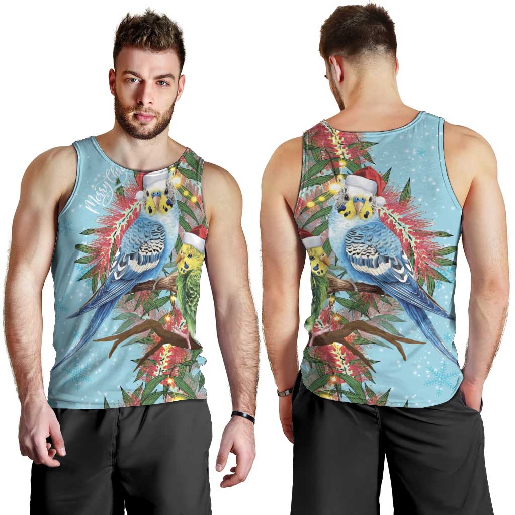 Blue Budgies on Callistemon Men Tank Top Merry Christmas Aussie - Aussie Hoodie
