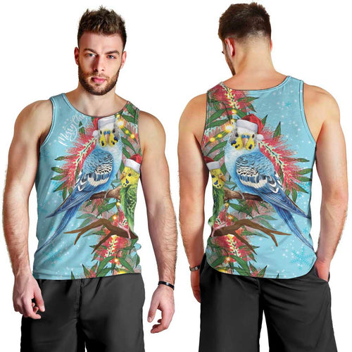 Blue Budgies on Callistemon Men Tank Top Merry Christmas Aussie - Aussie Hoodie