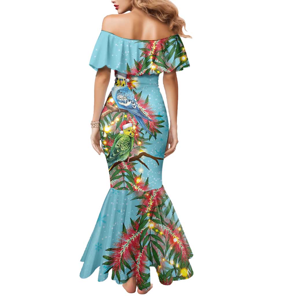 Blue Budgies on Callistemon Mermaid Dress Merry Christmas Aussie - Aussie Hoodie