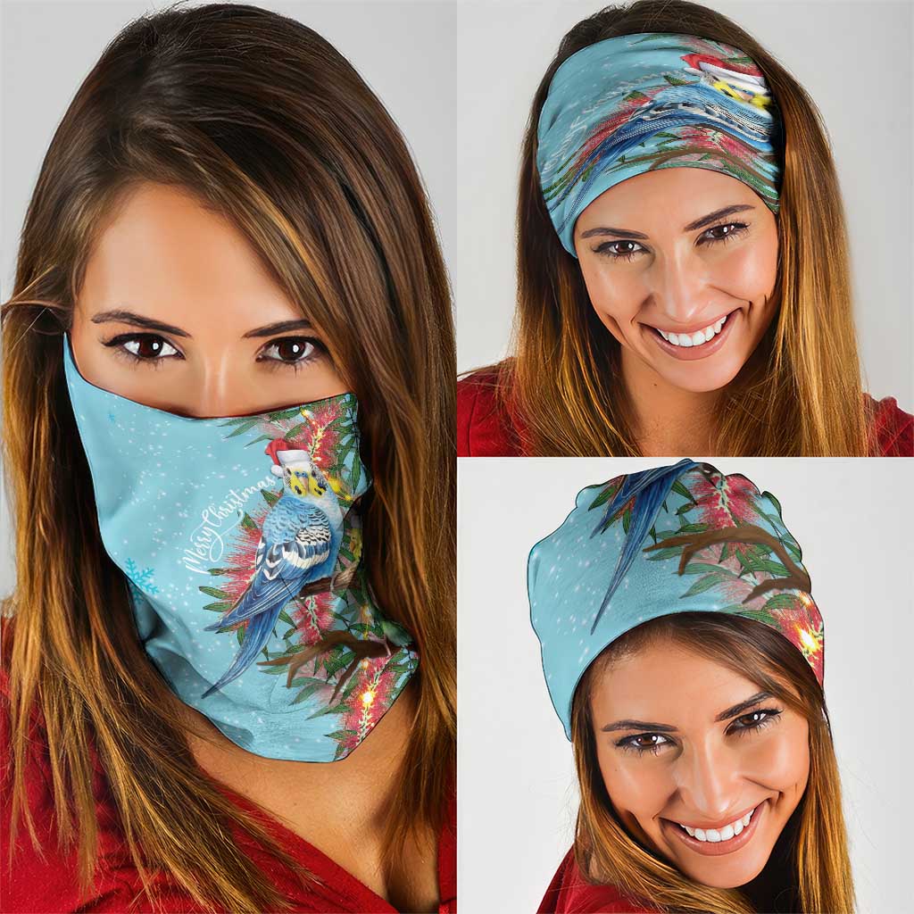 Blue Budgies on Callistemon Neck Gaiter Merry Christmas Aussie - Aussie Hoodie