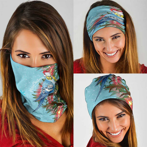Blue Budgies on Callistemon Neck Gaiter Merry Christmas Aussie - Aussie Hoodie