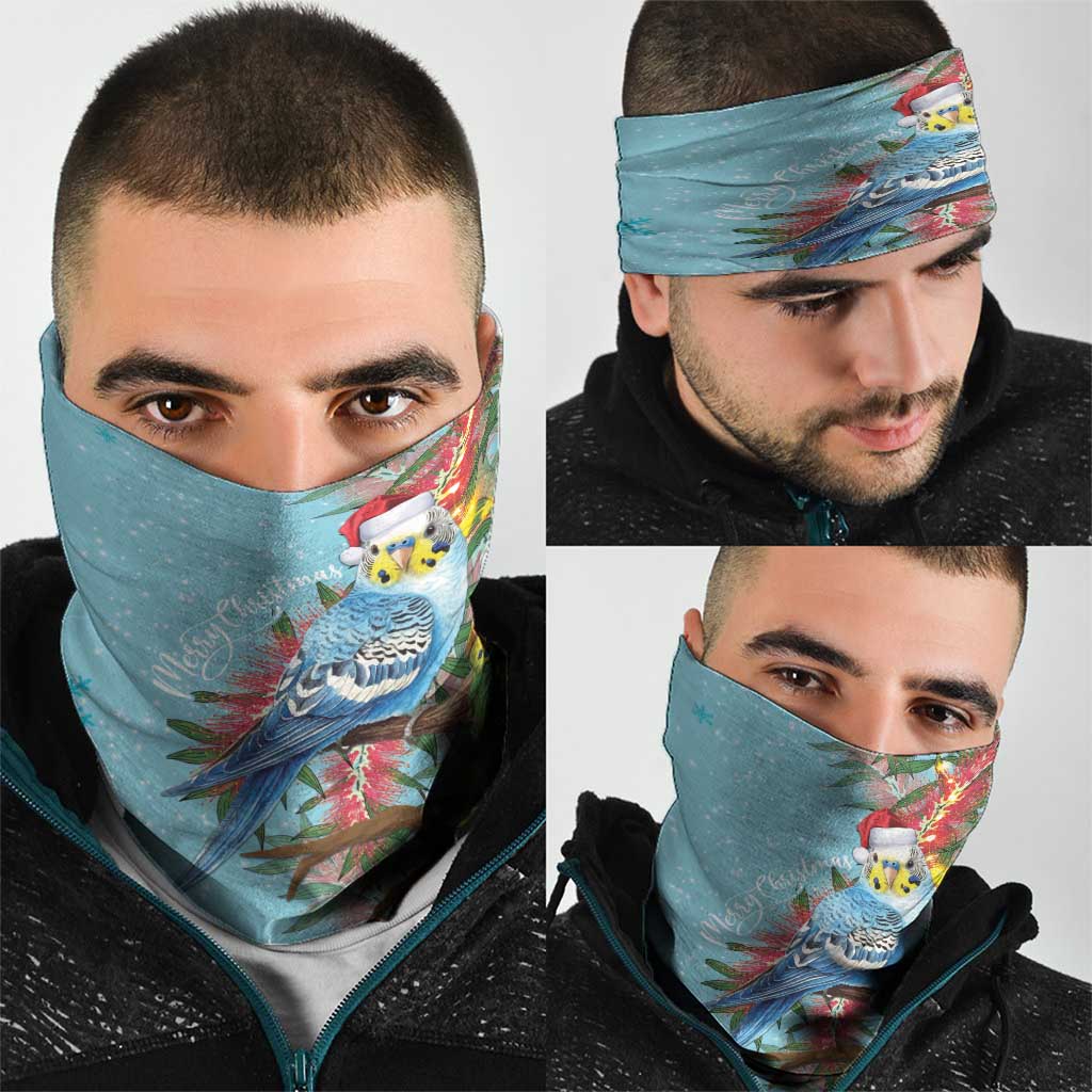 Blue Budgies on Callistemon Neck Gaiter Merry Christmas Aussie - Aussie Hoodie