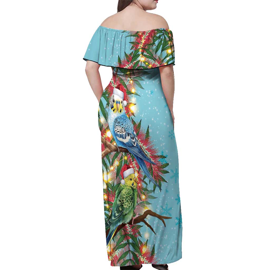 Blue Budgies on Callistemon Off Shoulder Maxi Dress Merry Christmas Aussie - Aussie Hoodie