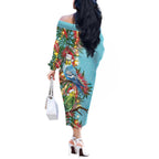 Blue Budgies on Callistemon Off The Shoulder Long Sleeve Dress Merry Christmas Aussie - Aussie Hoodie