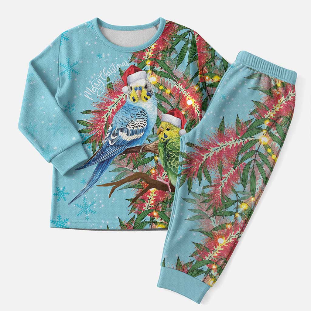 Blue Budgies on Callistemon Christmas Pajama Set Merry Christmas Aussie - Aussie Hoodie