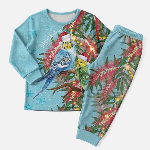 Blue Budgies on Callistemon Christmas Pajama Set Merry Christmas Aussie - Aussie Hoodie