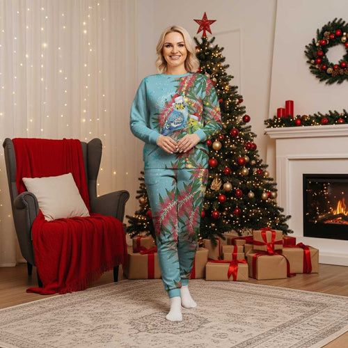 Blue Budgies on Callistemon Christmas Pajama Set Merry Christmas Aussie - Aussie Hoodie