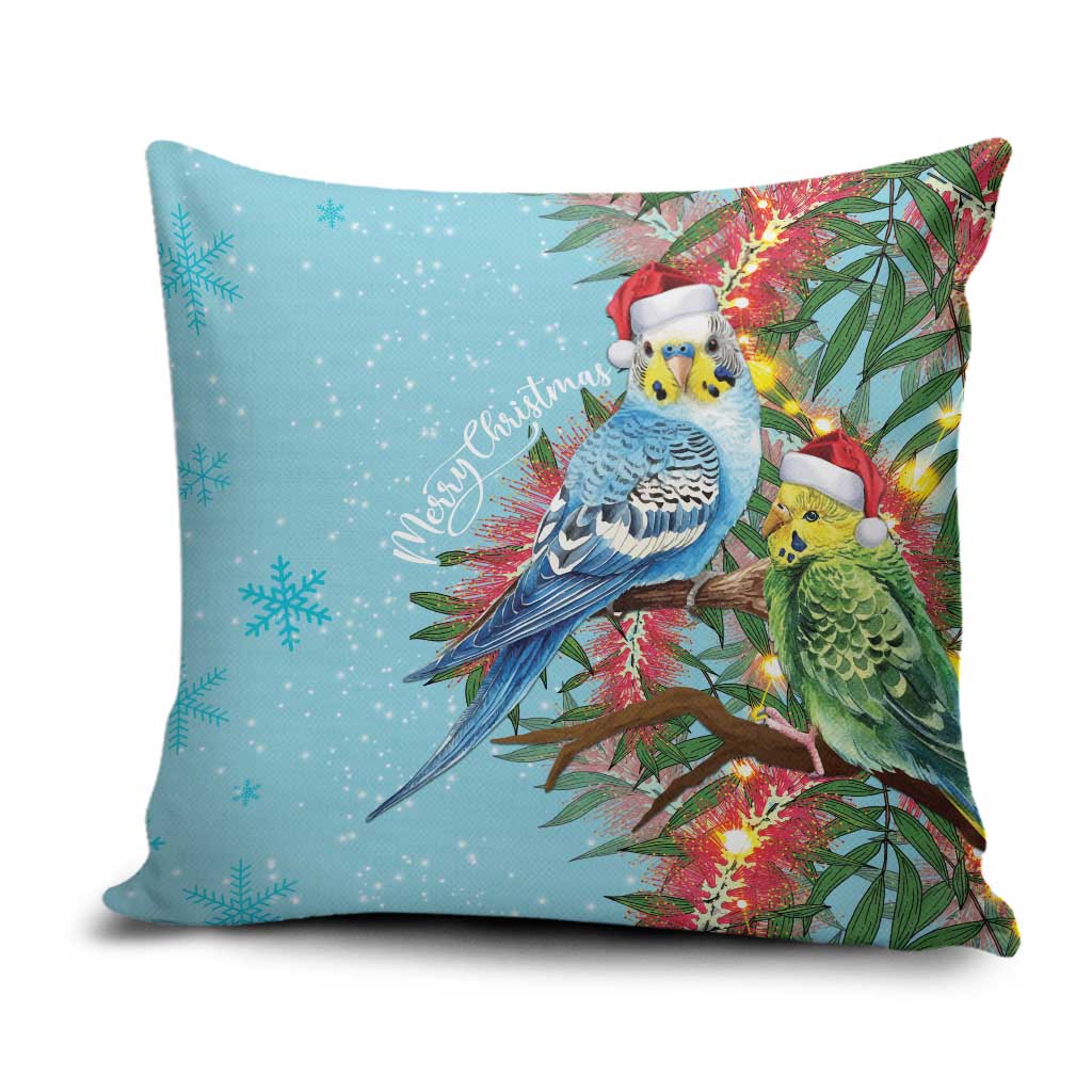 Blue Budgies on Callistemon Pillow Cover Merry Christmas Aussie - Aussie Hoodie