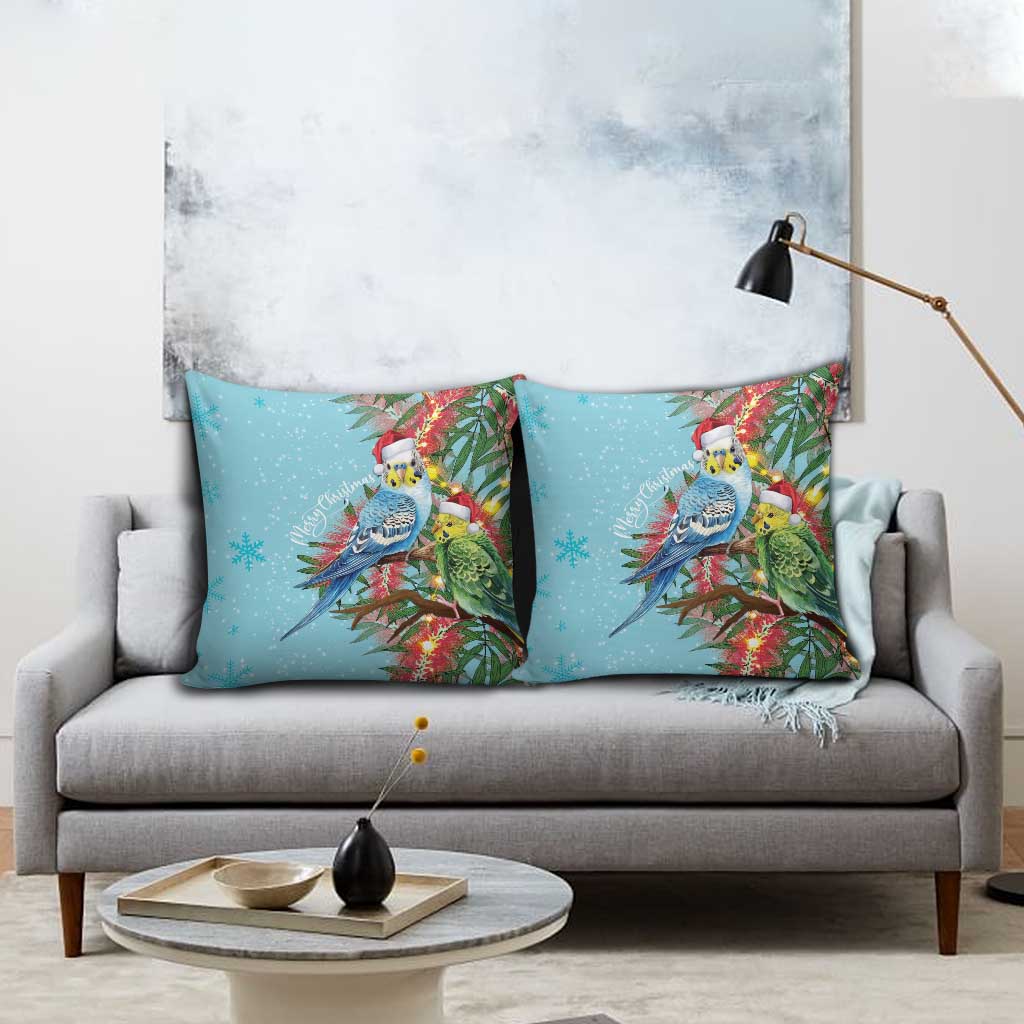 Blue Budgies on Callistemon Pillow Cover Merry Christmas Aussie - Aussie Hoodie