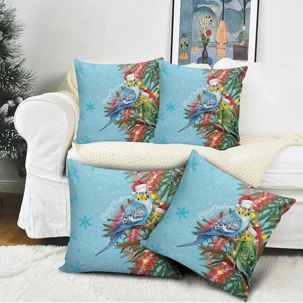 Blue Budgies on Callistemon Pillow Cover Merry Christmas Aussie - Aussie Hoodie