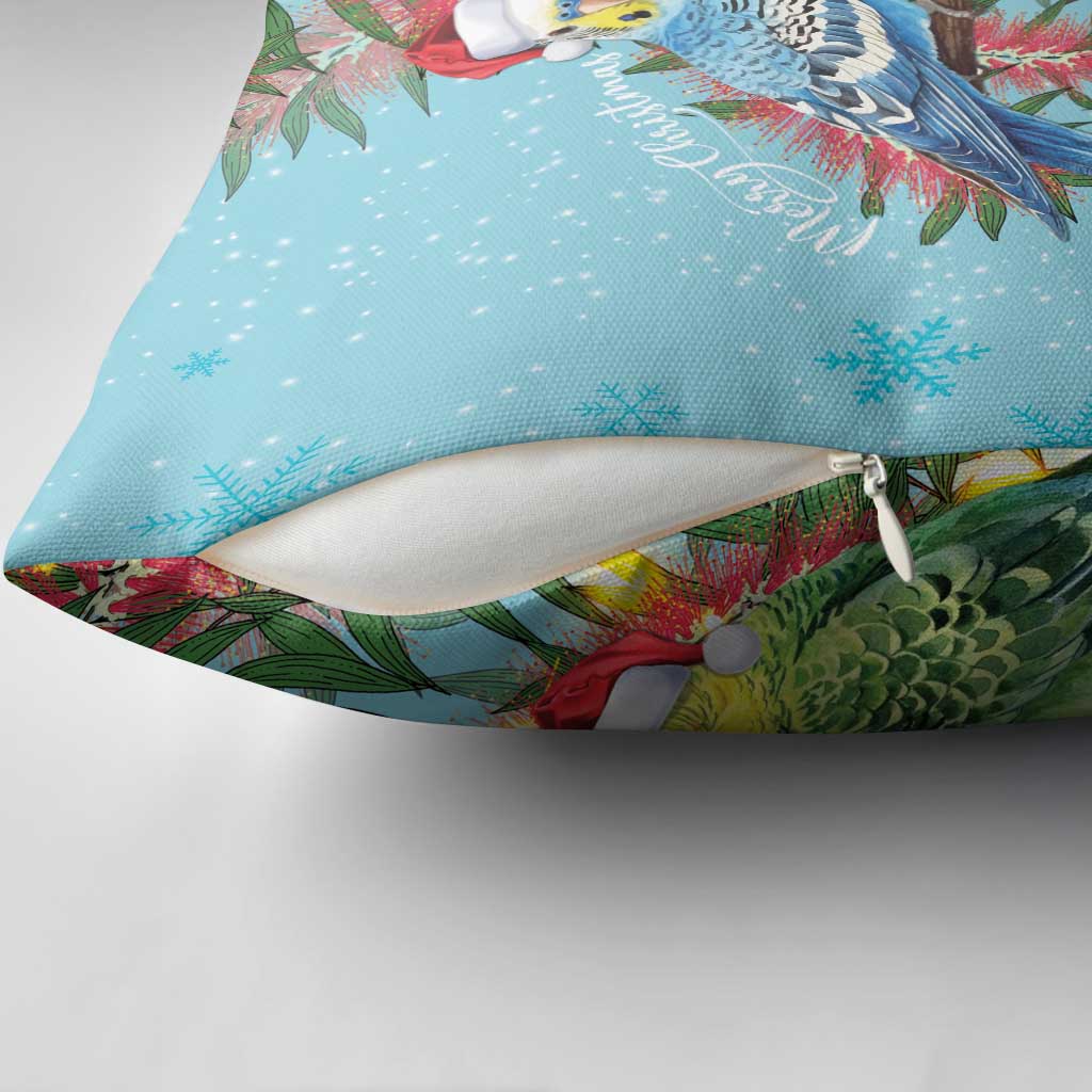 Blue Budgies on Callistemon Pillow Cover Merry Christmas Aussie - Aussie Hoodie