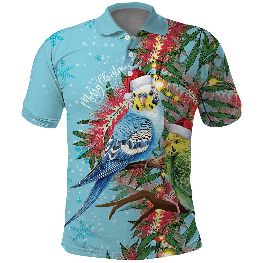 Blue Budgies on Callistemon Polo Shirt Merry Christmas Aussie - Aussie Hoodie
