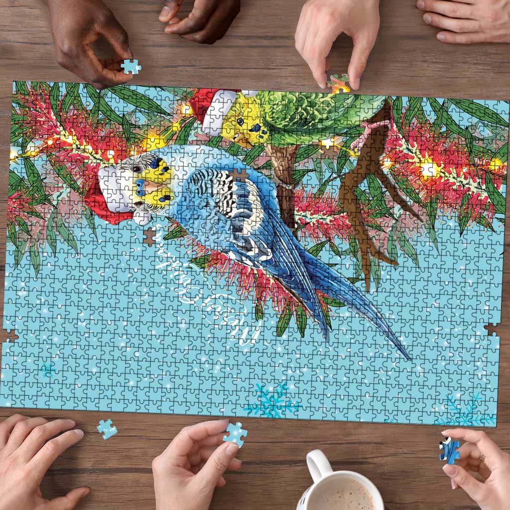 Blue Budgies on Callistemon Puzzle Merry Christmas Aussie - Aussie Hoodie