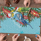 Blue Budgies on Callistemon Puzzle Merry Christmas Aussie - Aussie Hoodie