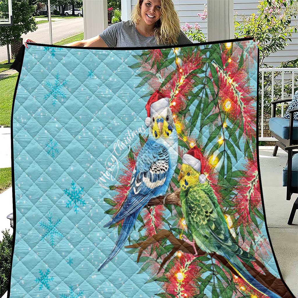 Blue Budgies on Callistemon Quilt Merry Christmas Aussie - Aussie Hoodie