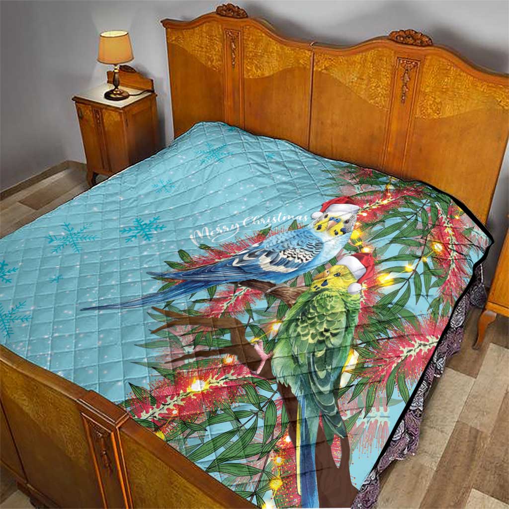 Blue Budgies on Callistemon Quilt Merry Christmas Aussie - Aussie Hoodie