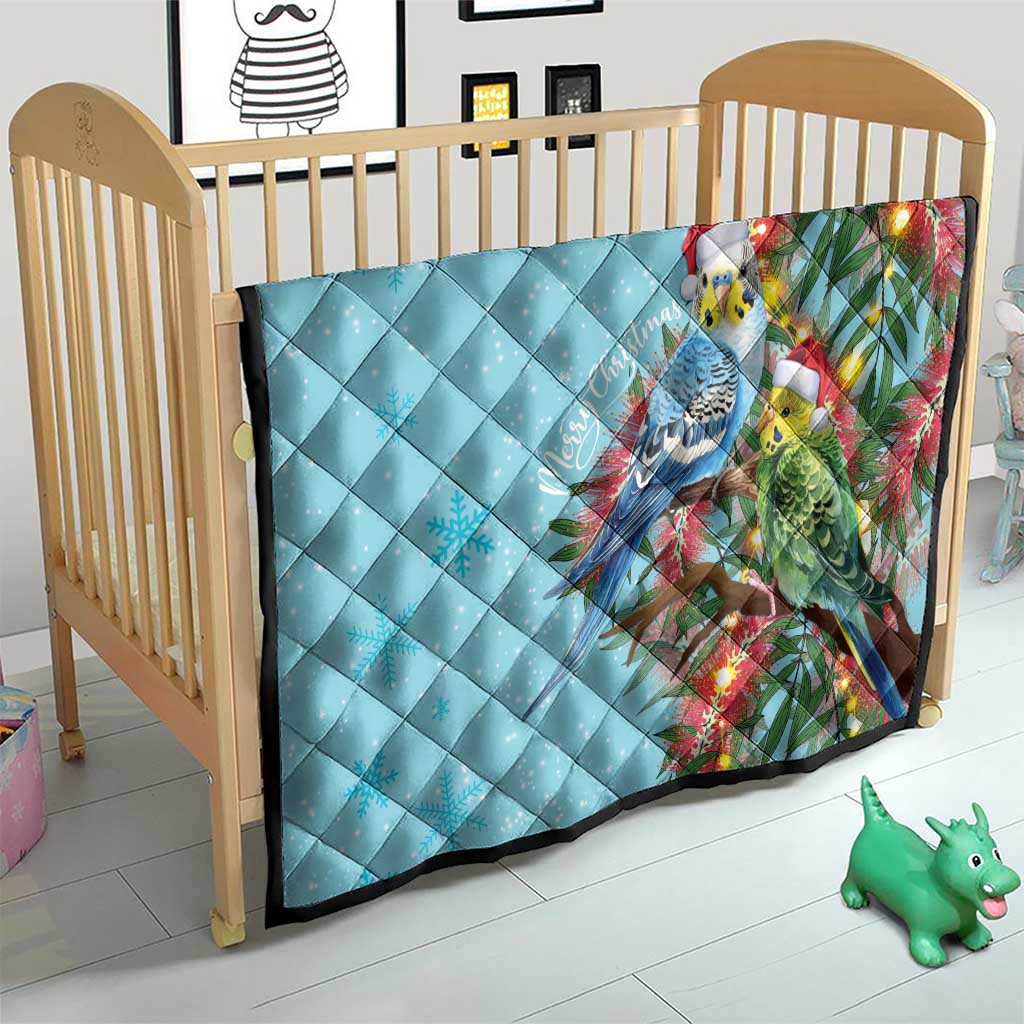Blue Budgies on Callistemon Quilt Merry Christmas Aussie - Aussie Hoodie