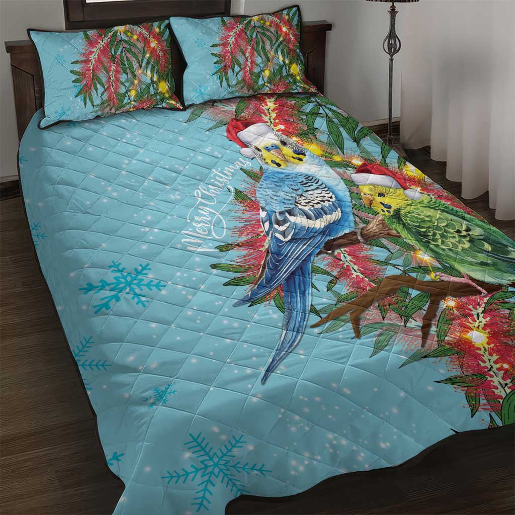Blue Budgies on Callistemon Quilt Bed Set Merry Christmas Aussie - Aussie Hoodie