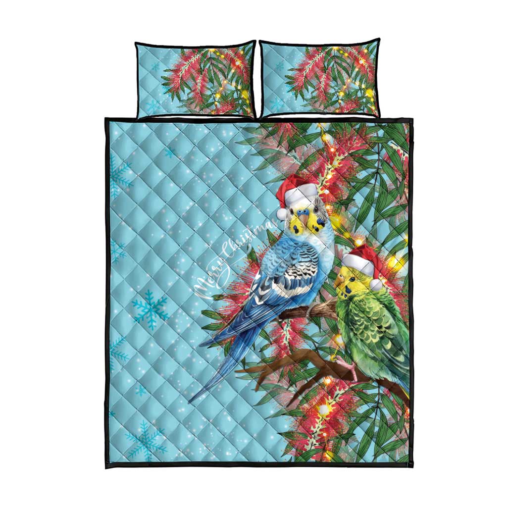 Blue Budgies on Callistemon Quilt Bed Set Merry Christmas Aussie - Aussie Hoodie