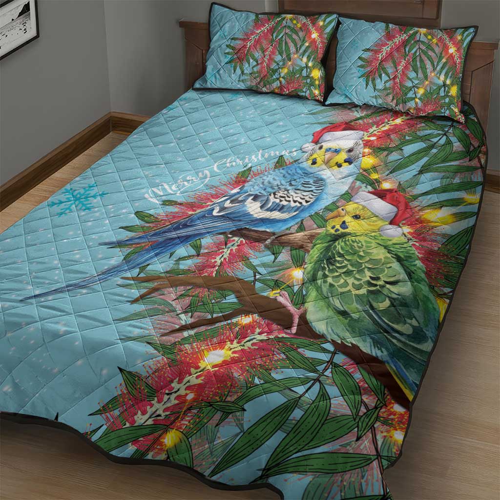 Blue Budgies on Callistemon Quilt Bed Set Merry Christmas Aussie - Aussie Hoodie