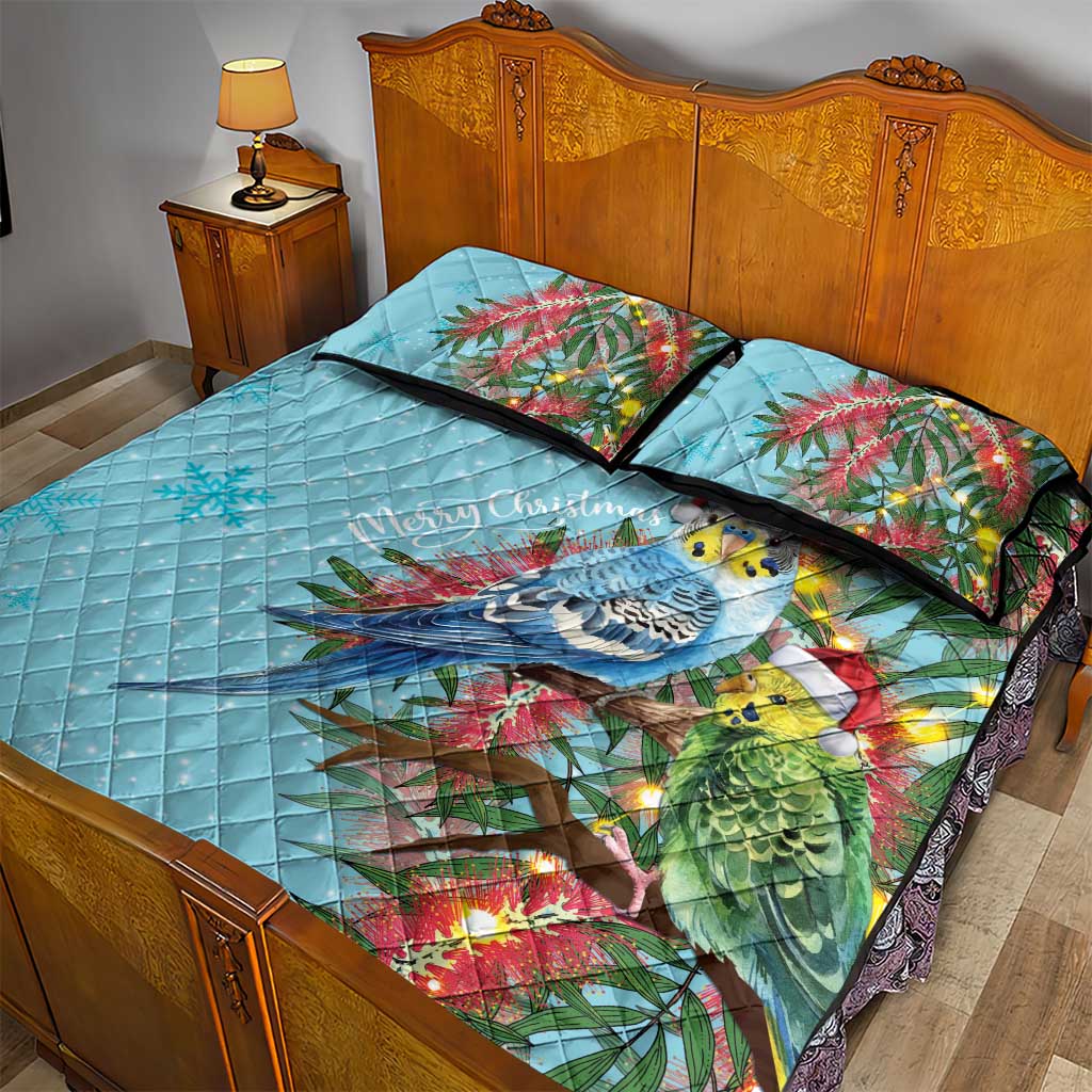 Blue Budgies on Callistemon Quilt Bed Set Merry Christmas Aussie - Aussie Hoodie