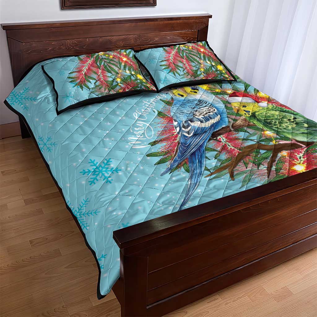 Blue Budgies on Callistemon Quilt Bed Set Merry Christmas Aussie - Aussie Hoodie